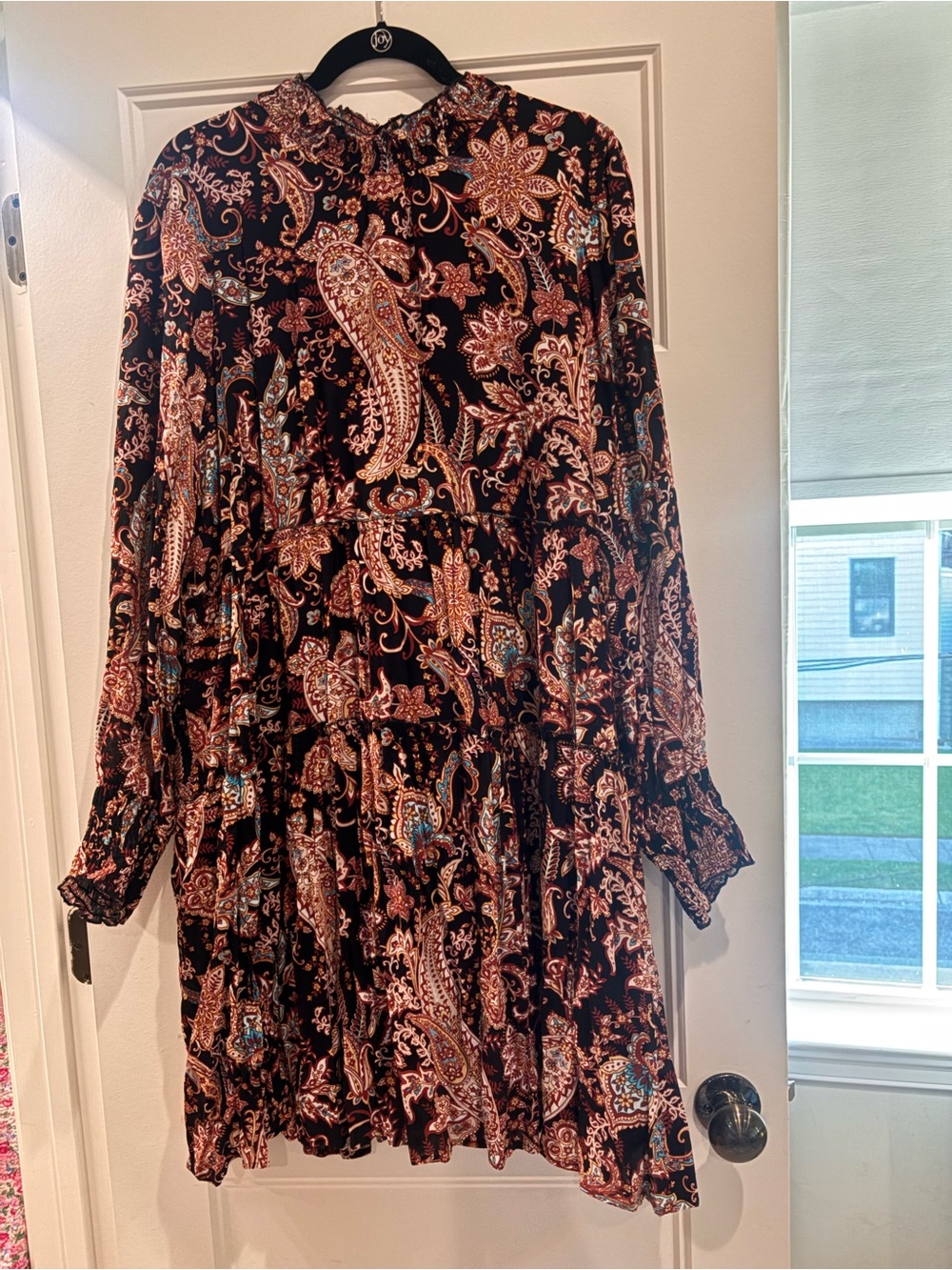 Black Paisley Long-Sleeve Tiered Dress - Anthropologie